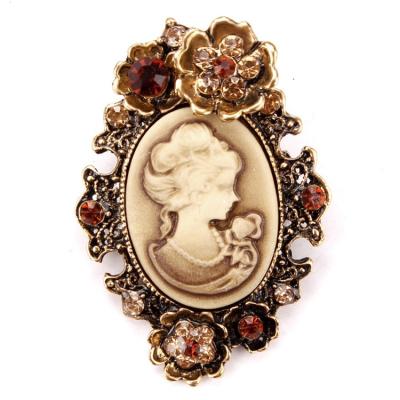 China ALLOY Fashion Beauty Head Brooch Pin Accessories Vintage Portrait Pattern Rhinestone Inlay Rhinestone Bodice Dress Female Brooch for sale