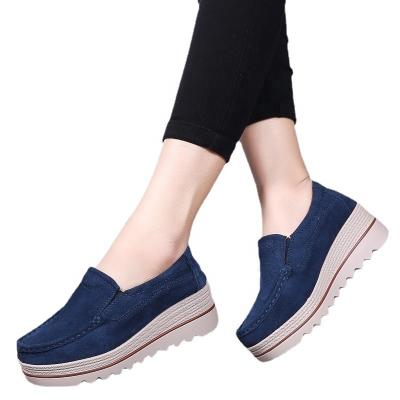 China New Arrival Round-toe Loafers Women's Thick-Soled Soft Bottom Ladies Round Wedges Flat Slip-on Sports Shoes for sale