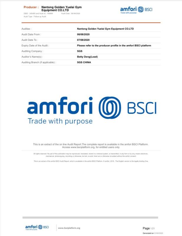BSCI - Nantong Golden Yuelai Gym Equipment Co., Ltd.