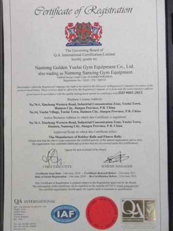 ISO9001 - Nantong Golden Yuelai Gym Equipment Co., Ltd.