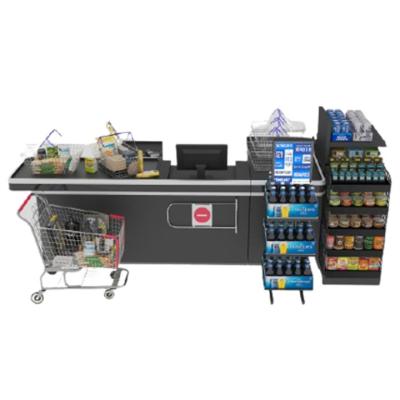 China Stainless Steel Supermarket Checkout Counter With High Quality Customized Conveyor Belt Metal Checkout Kosher Ounter Desk For Supermarket for sale