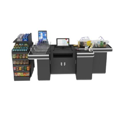 China Stainless Steel Factory Price Grocery Equipment Supermarket Simple Steel Cashier Table Checkout Counter for sale