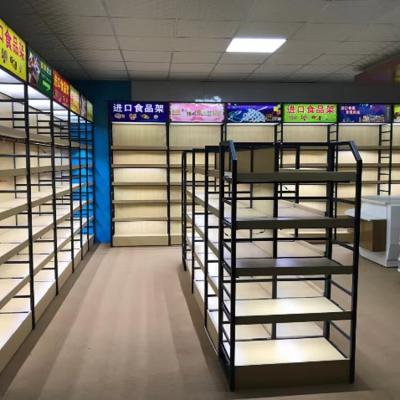 China Customized Made Store Professional Single And Double Sided Fixtures Manufacturer AndCustomized Display Racks Supermarket Wooden Shelf Gondola For Chain for sale