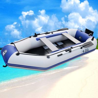 China Wooden Floor 270cm 4 Person PVC Solar Marine Inflatable Fishing Kayak Boat With All Accessories for sale