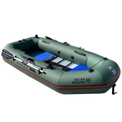 China Solarmarine 3 Person Canoe/Kayak 2.3m PVC Inflatable Boat Wooden Floor Fishing Boat For Sale for sale