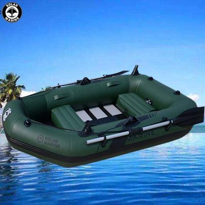 China Professional PVC 3 Person 260cm Length 3.5HP Inflatable Sit On Top Kayak Pontoon Fishing Boat CE Certification Wear Resistant Slat Wooden Bottom for sale