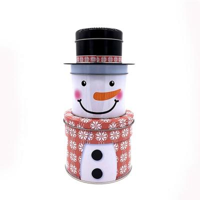 China Wholesale Food Factory Food Grade Custom Design Christmas Snowman Round Metal Tin Box Gift Round Christmas Boxes for sale