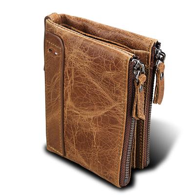 China Wholesale custom made genuine leather rfid rfid blocking men wallet 2021 short ouble zipper zero wallet for sale