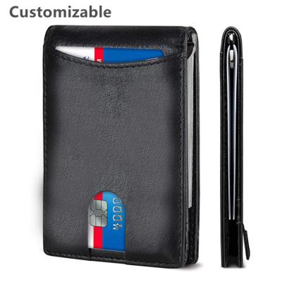 China 2021 RFID RFID Customize Slim Rfid Blocking Bifold Card Holder Men Wallets Genuine Leather Fits Wallet for sale