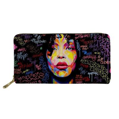 China Art Afro Lady Girls Printing Waterproof Female Black PU Leather Women Wallet Cash Fashion Wallets For Ladies for sale