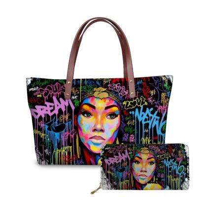 China Fashion Luxury Designers Custom Purse Handbags Sets Black Ladies Tote Hand Bags Art Girls Printed Fashion Women for sale