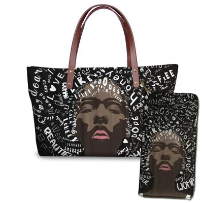 China Fashion Handbags Pinch Women Art African Girls Printing Bag Black Sets Ladies Beach Totes For Females Shoulder Bag for sale