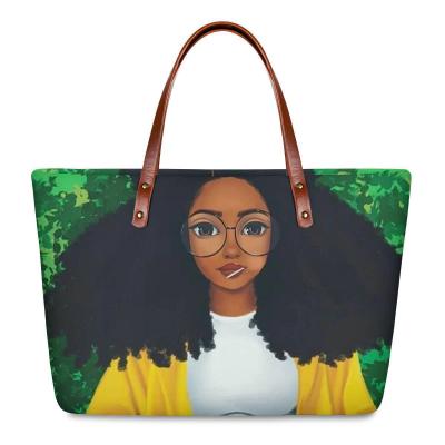 China 2021 Fashion Popular Custom Fashion Art Women Bags Girls African Black Handbags Brand Bags Ladies Tote Bag for sale