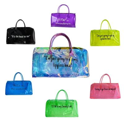 China Fashion Clear Overnight Tote Spend Transparent Colored DA Overnight Bag Travel PVC Duffel Bags Gym for sale