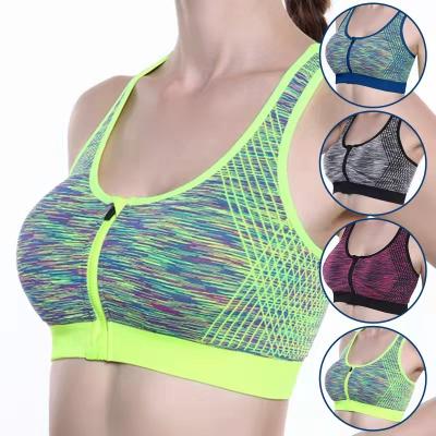 China Breathable Section Dyed Front Zipper Sports Bra Yoga No Ring Shockproof Steel Quick-drying Running Fitness Sports Bra for sale