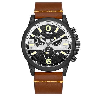 China Fashion business quartz leather strap luxury sport male watches automatic men's watches date SMAEL 9010 waterproof top brand men's wristwatch for sale