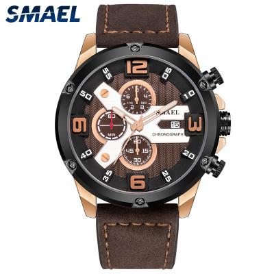 China New Men's Automatic Quartz Watch Multifunctional Date SMAEL Leather Strap 9082 Wrist Watch Customizable for sale