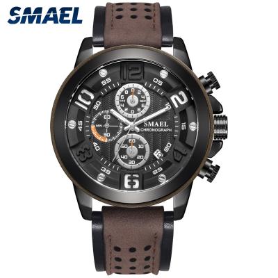 China New SMAEL Alarm Men's Leather Strap Multifunctional Wrist Watch 9083 Customizable Quartz Watch for sale