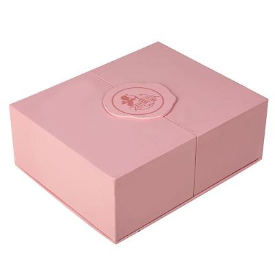 China Recycled Materials Custom Design Eco Friendly Cardboard Fin Packaging Two Sides Open Pink Gift Boxes For Packaging for sale