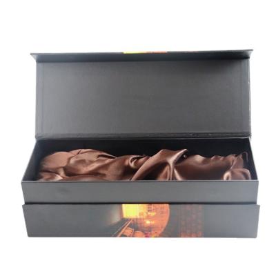 China Food Gift Package Boxes Black Rigid Gift Box With Satin Inside Wrapping for sale