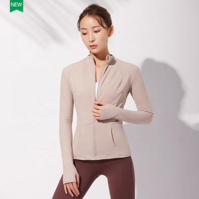 China Breathable Running Jacket Long Sleeve Zippered Track Wear Gym Fitness Yoga Sports Slim Fit Sports Coat for sale