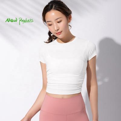 China 2021 new running women slim leggings breathable naked feeling gym yoga tops loog sleeve sports chest protector for sale