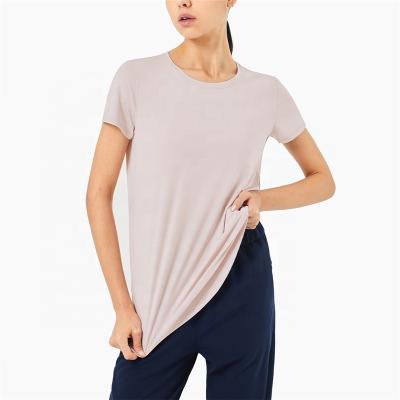 China New Breathable Yoga Wear Shorts Sleeve Women Around Collar Sports T-shirt Running Fitness Slim Breathable Yoga Tops for sale