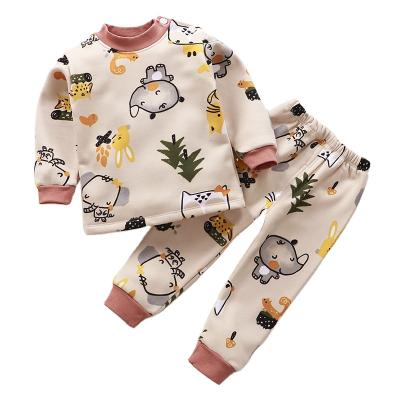 China Long Sleeve Baby Pajamas Set Cartoon Baby Sleepwear Cotton Cloth Kids Thermal Sheer Warm Waist Pajamas High Waist for sale