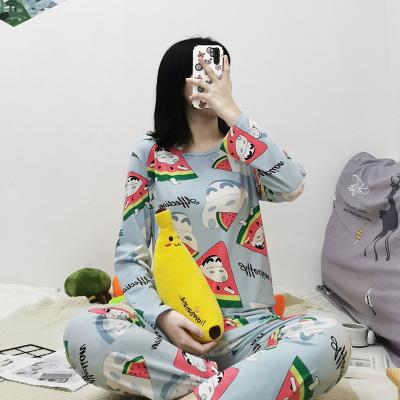 China Breathable Winter Pajamas Women Round Neck Long Sleeve Autumn Casual Comfortable Loose Pajamas For Women Cotton for sale