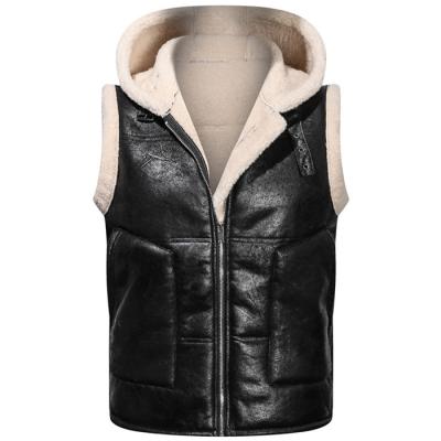 China Men's lambskin leather hooded warm cold-proof plus size wool vest cotton vest cotton vest anti-pilling plus size casual fashion for sale