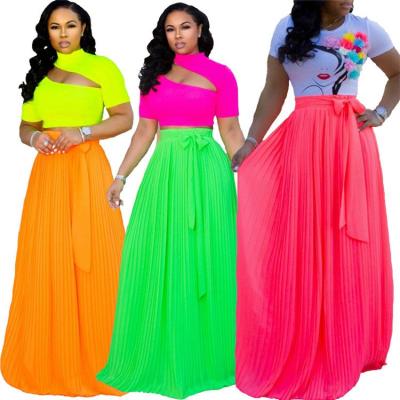 China DA0803010 New Fashion Plus Size Solid Color Casual Elegant Pleated Belt Plus Size Ladies Dress for sale