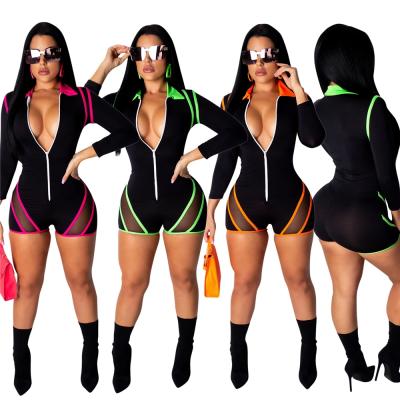 China S4231 latest fashion breathable wholesale patch zip up bodycon women jumpsuits and rompers for sale