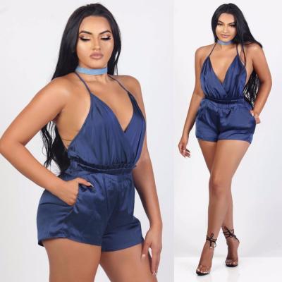 China S1390 Women's V-Neck Anti-Pilling Halter Jumpsuits Backless Rompers Plus Size Rompers Womens Sleeveless Jumpsuit Female Coveralls for sale