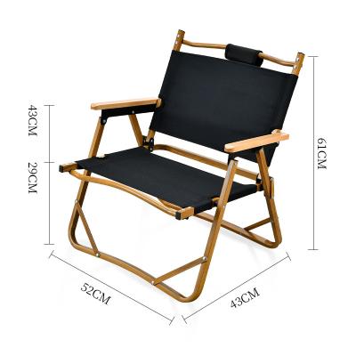 China Modern outdoor kermit chair lightweight wood grain aluminum portable folding camping chair with beech armrest for sale