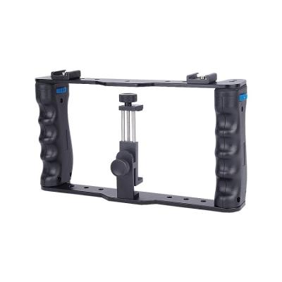 China Smartphone Video Rig Extension In Stock Aluminum Frame 2 Handle Grips Video Vlogging Rig Phone Cage For Filming Maker Vlogger Youtuber for sale