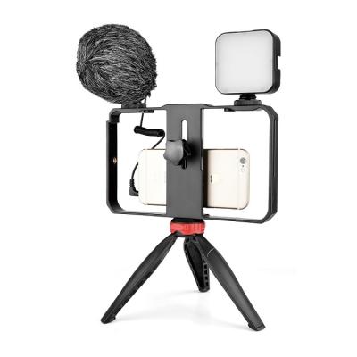 China New Arrivals Mobile Phone Cage Kit With Microphone Led Video Light Table Top Tripod Smartphone Vlogging Kits Video Light Rig for sale