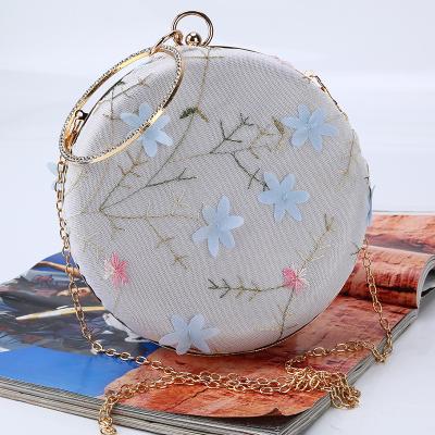 China New fashion design women's clutch handbags round embroidery handbags ladies wedding satin purses for sale