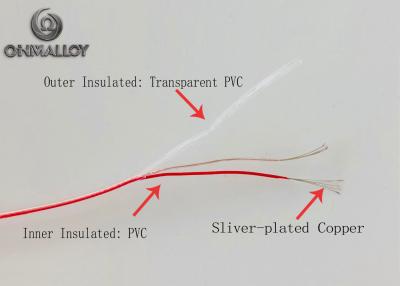 China Ultra thin k thermocouple wire 40 AWG PVC Coated 2 * 7 * 0.08mm IEC Listed for sale