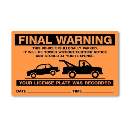 China Factory Supply Waterproof Cutom Private Parking Area Caution Label Illegally Parked Warning Stickers for sale