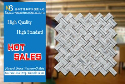 China Polished Bianco Carrara White Basketweave Marble Wall Tile Mixed Beige Dots for sale