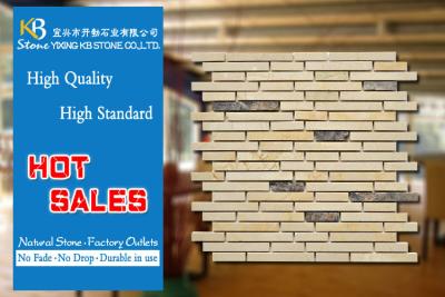 China Mixed Strip Mosaic Polished Cream Marble Tiles For  Kitchen / Bathroom for sale