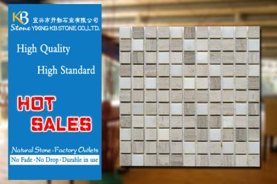 China White Mixed Wooden Grey Marble Mosaic Tile Square Shape 10mm Thickness for sale