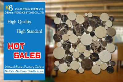 China Round Shape Dark Emperador Marble Tile Natural Stone Mosaic 305 x 305mm for sale