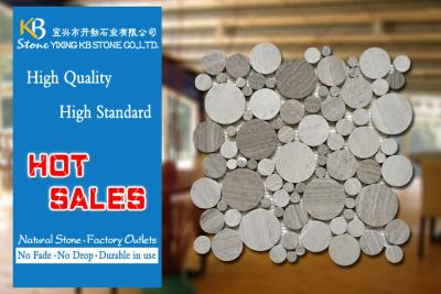 China Natural Stone Wooden Grey Marble Decorative Wall Tile Polished Penny Round for sale