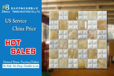 China Yellow white marble wall panel marble mosaic tiles 305 x 305mm for sale