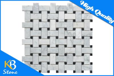 China Bianco Carrara White Basketweave Marble Mosaic Tile Backsplash / Bath Wall Use Mixed Black Dots for sale