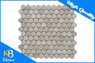 China Honeycomb Polished Wooden Beige & Athens Grey Marble Mosaic Tile Sheet Hexagon Shape for sale