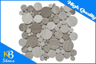 China Stone Mosaic Wooden Grey Marble Penny Round 12 x 12 Polished Decorative Wall Tile for sale