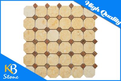 China Octagon Polishing Crema Marfil Marble Tile / Kitchen Mosaic Sheets With Brown Dot for sale