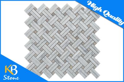 China Home Decoration Basketweave Marble Mosaic Tile Carrara White Mixed Beige Dots for Bathroom for sale